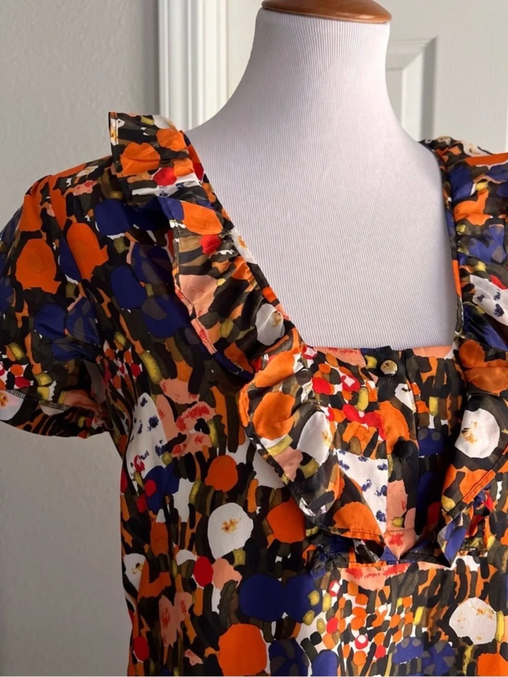 J.Crew 100% Silk Abstract Floral Flutter Sleeve Dress Size 8 Lined